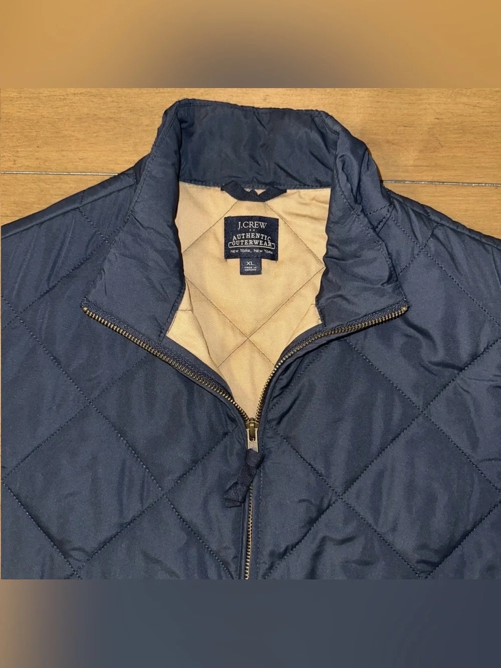 J.Crew Authentic Outerwear Vest Mens XL Blue Quilted Zip Lined Outdoor Sports